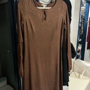 Boston Proper Chocolate Dress with Gold Studs